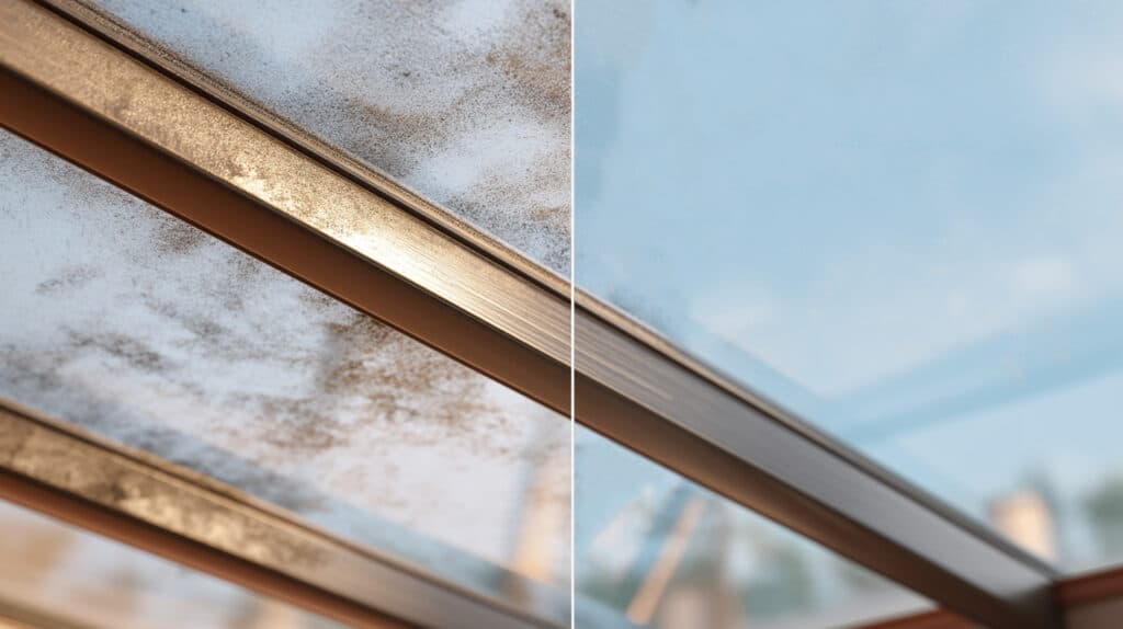 Terrassendach vor und nach der Reinigung